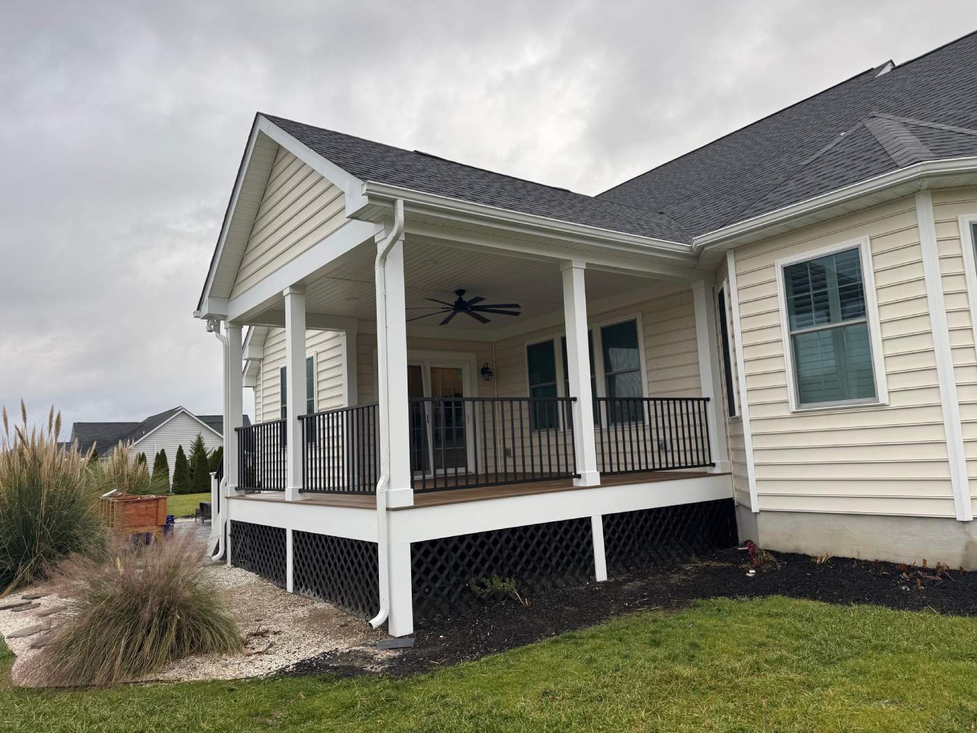 milton-porch-builder-delmarva.jpg (1) Custom Porch built by delmarva decking in Milton, using wolf decking pvc boards